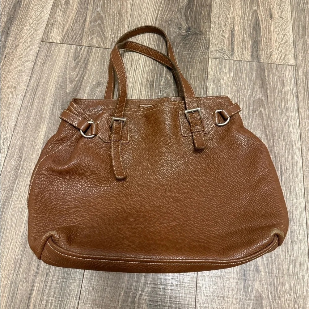 Prada Vintage Brown Vitello Dani Tote Bag Pebbled Leather Y2K Silver Hardware